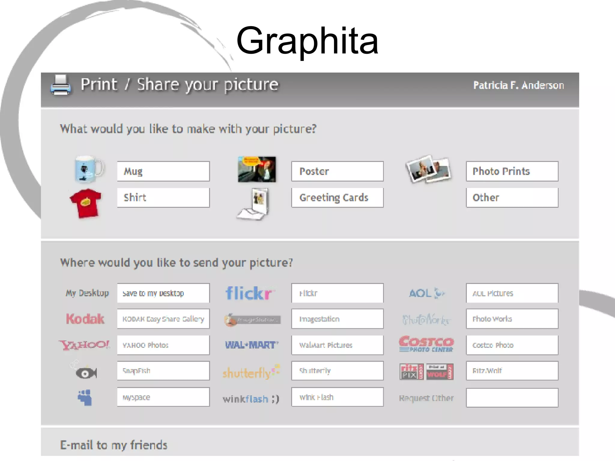 Graphita Save file view - make objects, prints, send to desktop or photosharing service. 