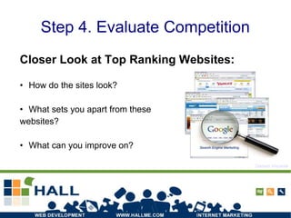 Step 4. Evaluate Competition Closer Look at Top Ranking Websites: How do the sites look? What sets you apart from these  websites? What can you improve on? Danard Vincente 