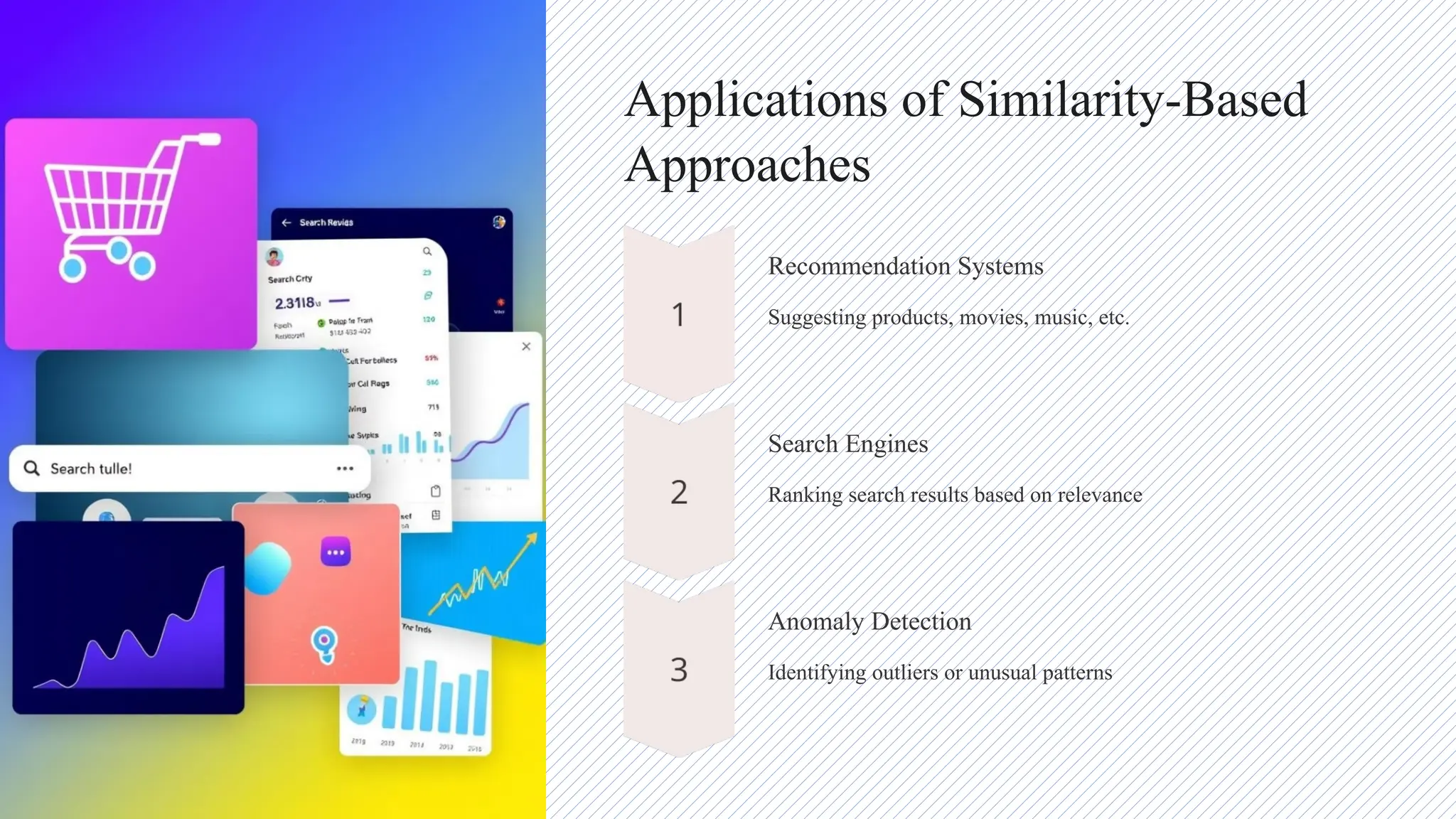 Applications of Similarity-Based
Approaches
Recommendation Systems
Suggesting products, movies, music, etc.
Search Engines
Ranking search results based on relevance
Anomaly Detection
Identifying outliers or unusual patterns
 