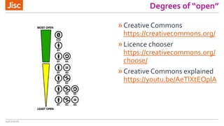 Degrees of “open”
»Creative Commons
https://creativecommons.org/
»Licence chooser
https://creativecommons.org/
choose/
»Creative Commons explained
https://youtu.be/AeTlXtEOplA
14/12/2016
 