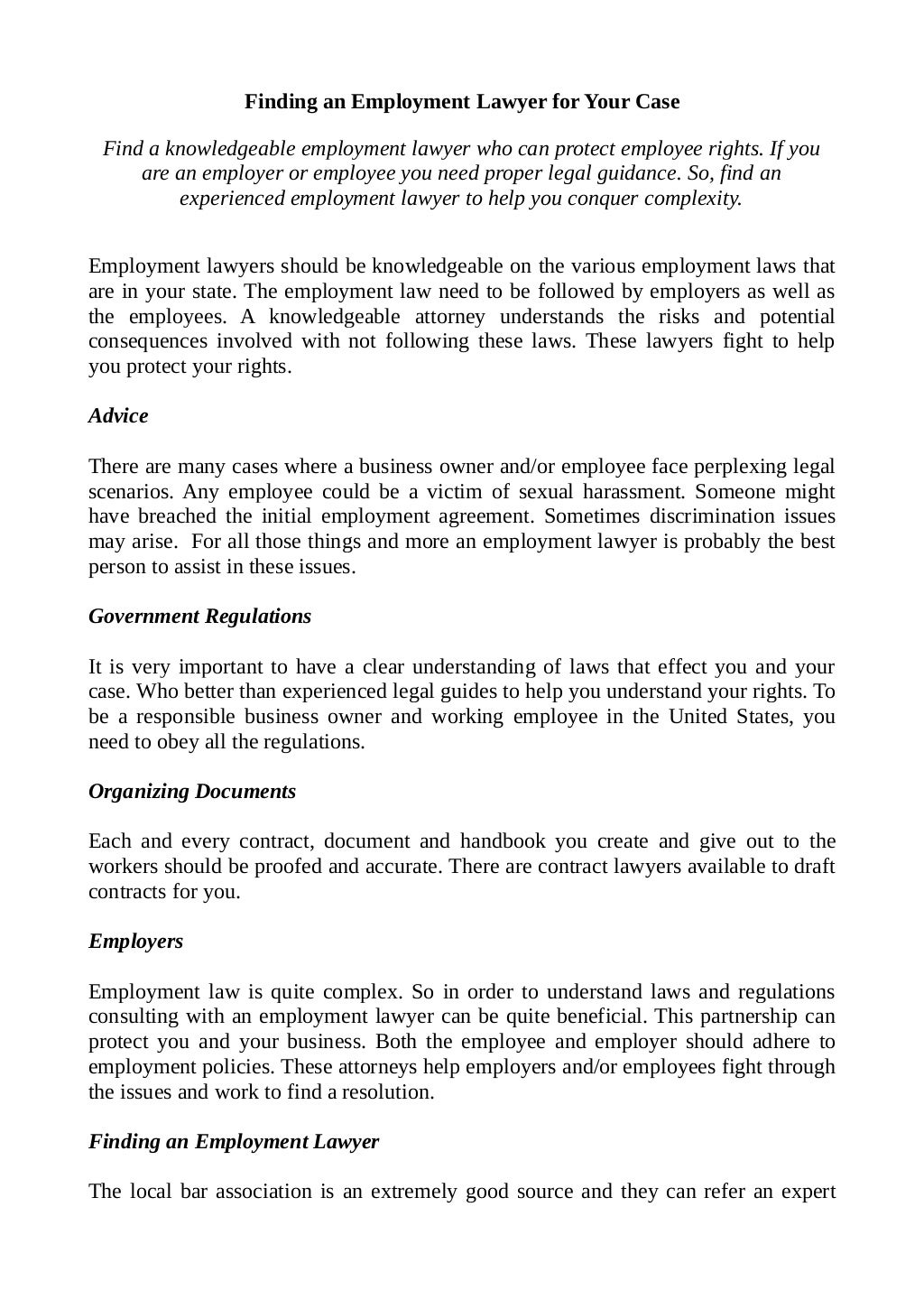 Finding An Employment Lawyer For Your Case