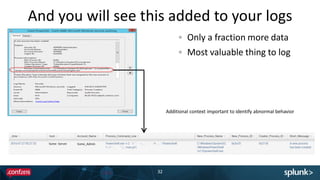 And you will see this added to your logs
32
Only a fraction more data
Most valuable thing to log
Additional context important to identify abnormal behavior
 