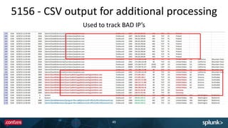 5156 - CSV output for additional processing
49
Used to track BAD IP’s
 