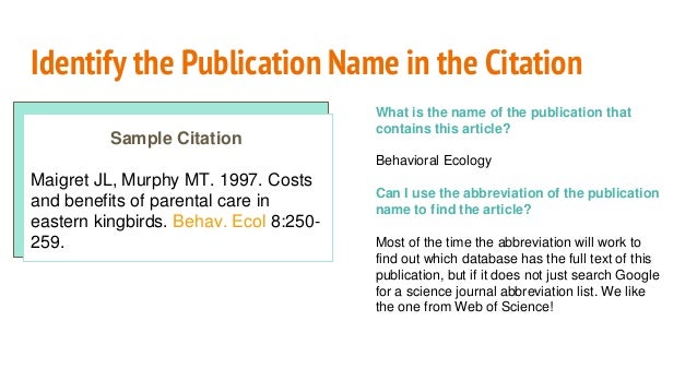 Finding A Scientific Article Finding A Scientific Article