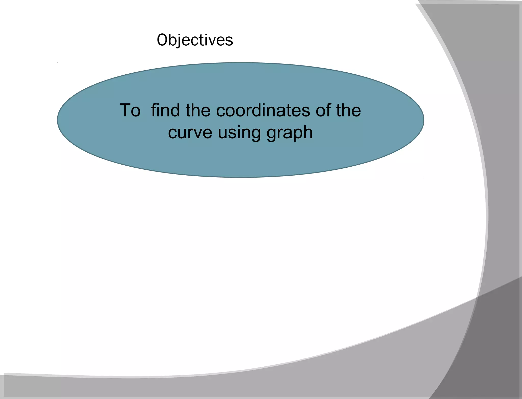 Objectives
To find the coordinates of the
curve using graph