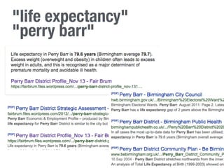 "life expectancy"  
"perry barr"
 