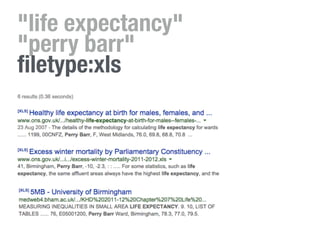 "life expectancy"  
"perry barr"  
ﬁletype:xls
 