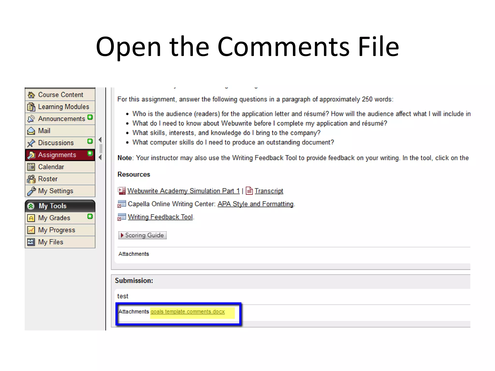 Open the Comments File
 