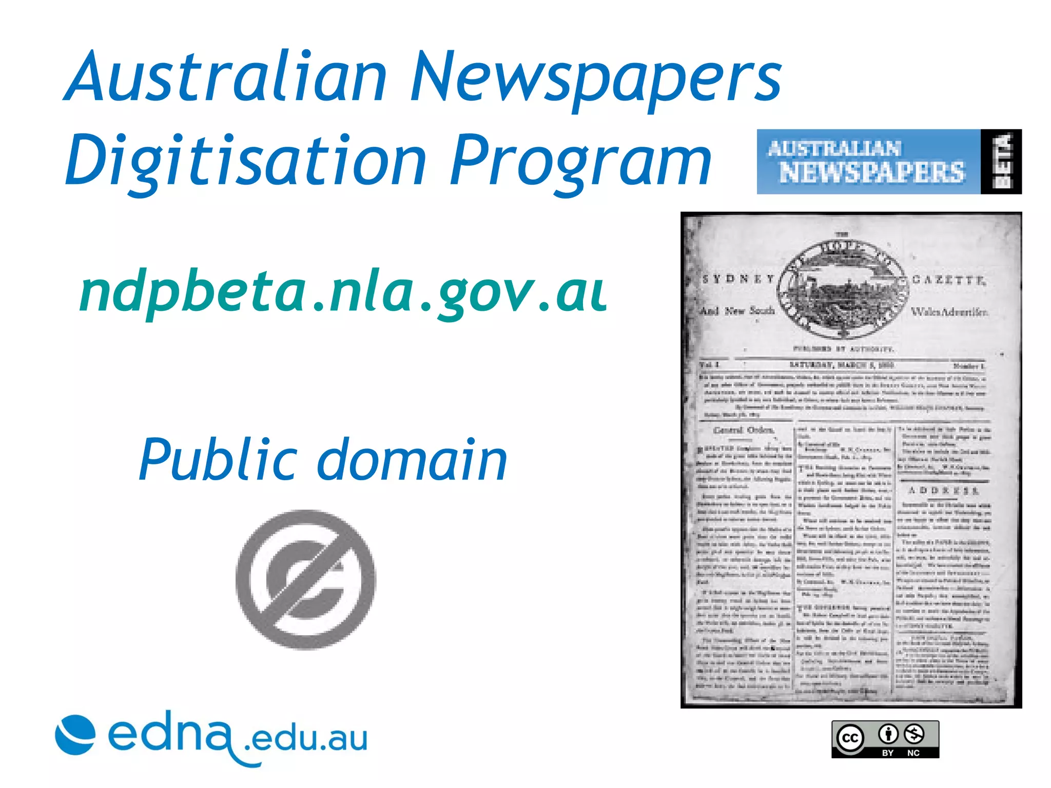 Australian Newspapers Digitisation Program ndpbeta.nla.gov.au Public domain 