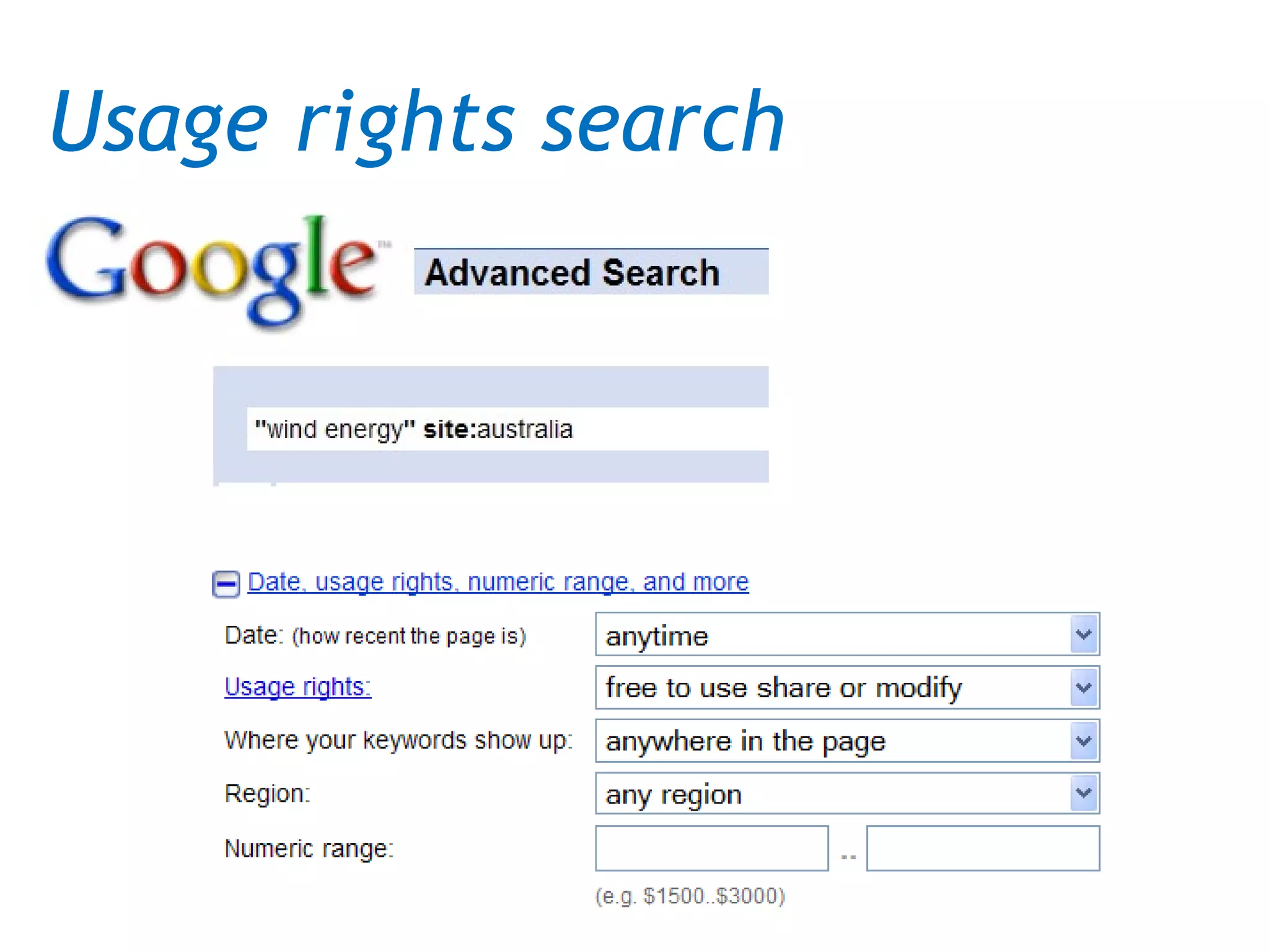 Usage rights search 