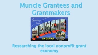 A QUICK
BREAKDOWN
The next page has a LOT of information,
so let’s break it down first.
Muncie has so many amazing nonprofits
that they can’t possibly fit onto one page,
so with this first chart we’re focusing on
major grantees, i.e. organizations that
received over $250,000 in grant funding
over the last five years.
We’ll get into more detail as we move
forward.
 