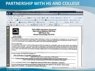 PARTNERSHIP WITH HS AND COLLEGE
 