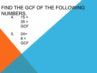 FInding GCF/ Reducing Fraction | PPTX