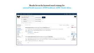 Results list on the keyword search strategy for
national health insurance AND healthcare AND South Africa
 