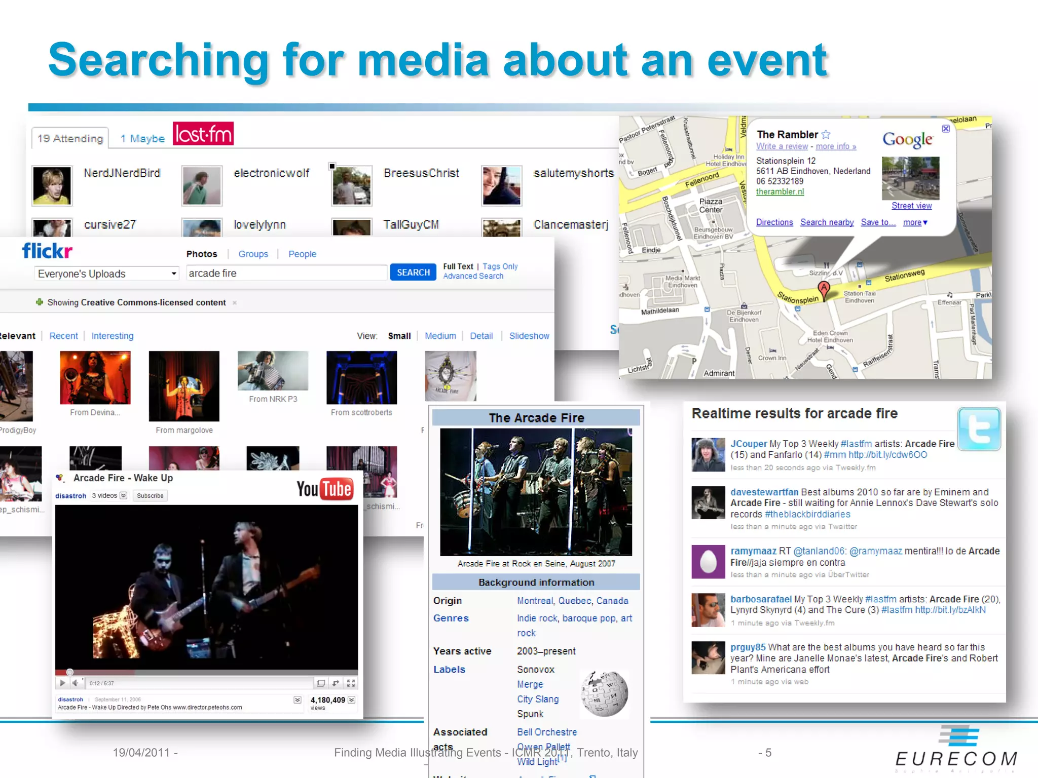 Searching for media about an event




  19/04/2011 -   Finding Media Illustrating Events - ICMR 2011, Trento, Italy   -5
 