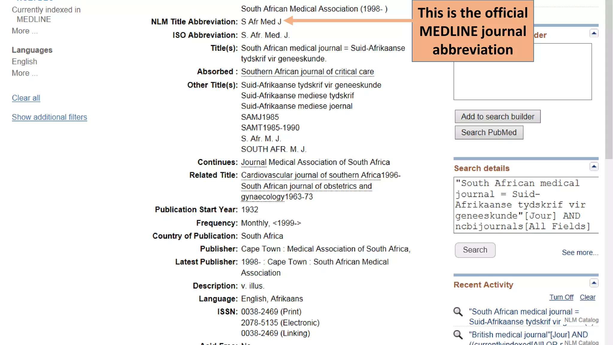Finding medline journal abbreviations PPT