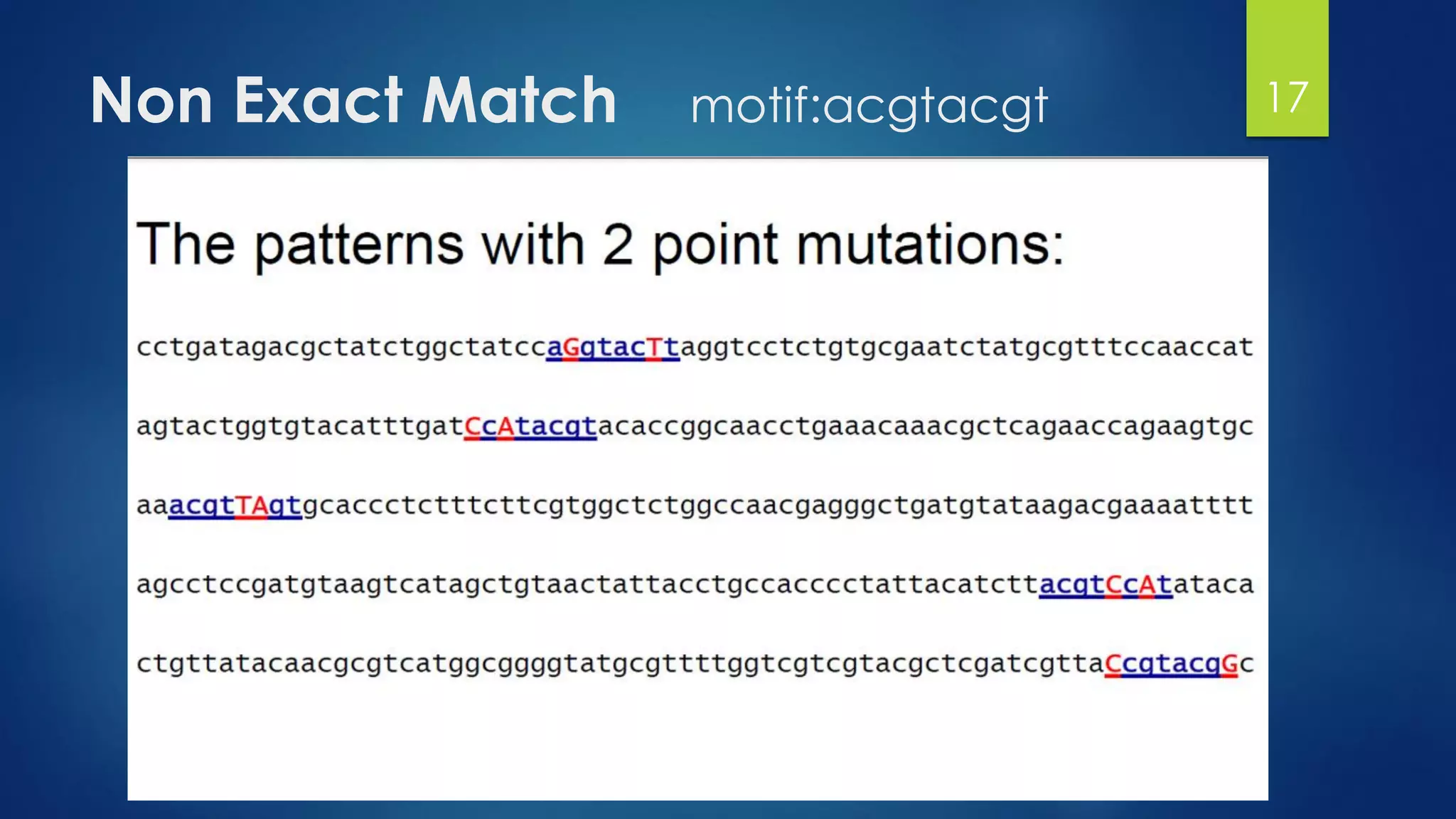 Non Exact Match motif:acgtacgt 17
 