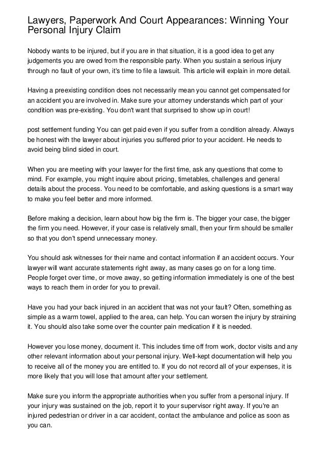 Lawyers, Paperwork And Court Appearances Winning Your Personal Injury