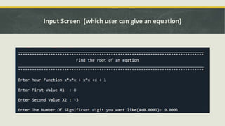 Input Screen (which user can give an equation)
 