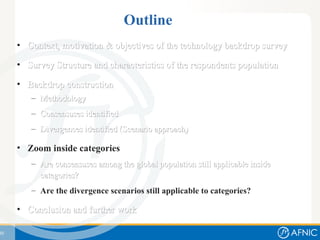 Outline <ul><li>Context, motivation & objectives of the technology backdrop survey </li></ul><ul><li>Survey Structure and ...