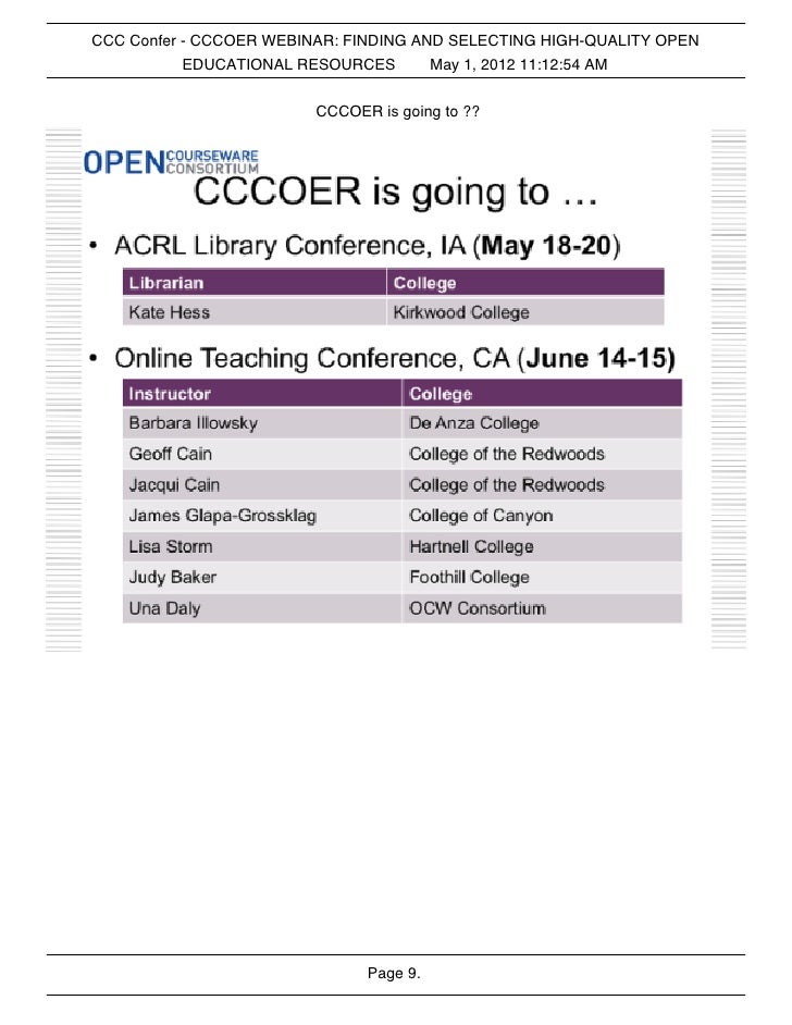 Cccoer Finding Selecting High Quality Oer