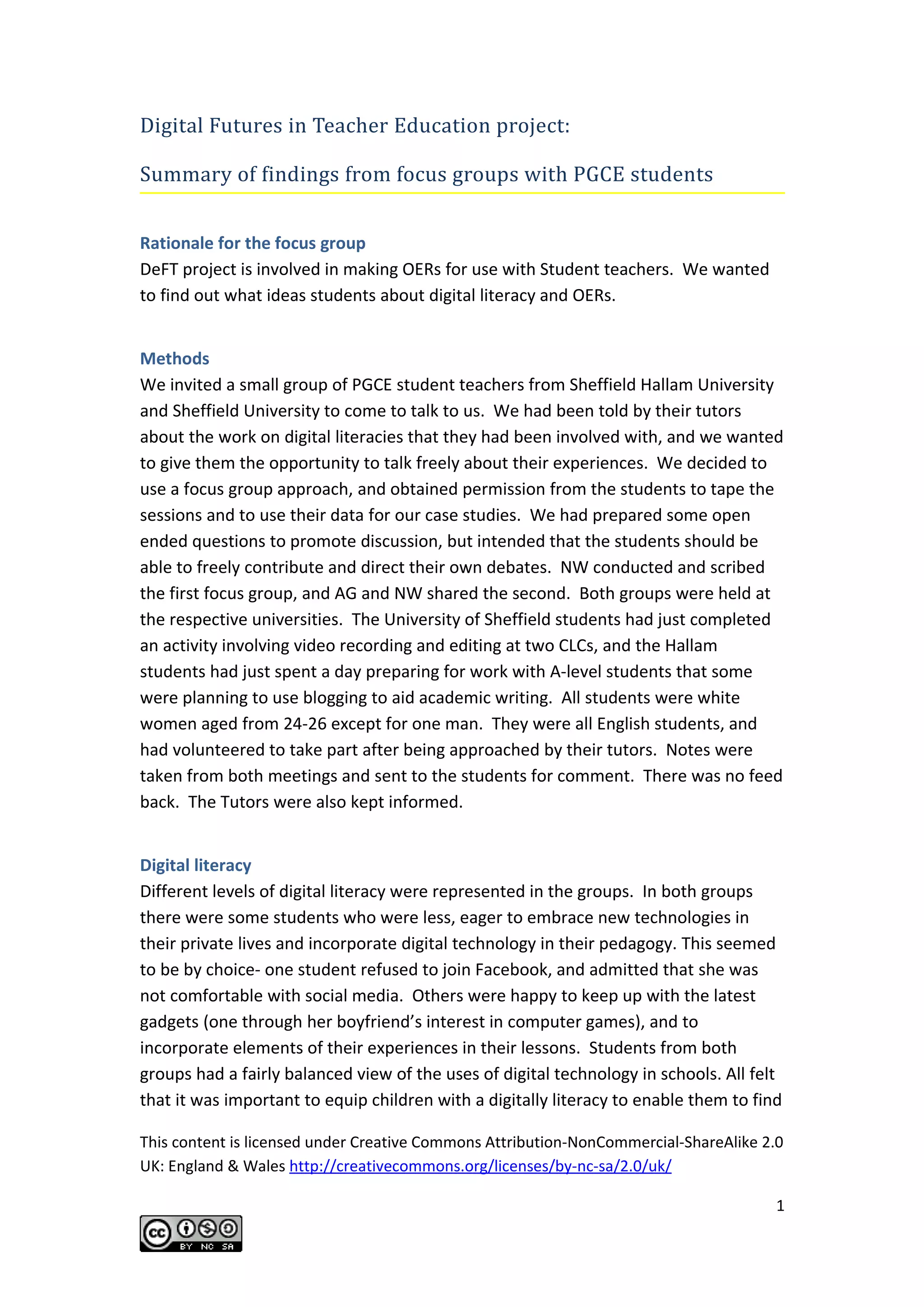 Findings of pgce student focus groups | PDF