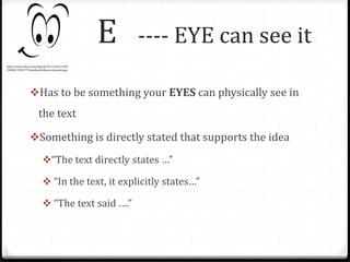 Sentence Eye Finding text evidence to support | PPTX
