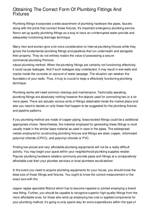 Obtaining The Correct Form Of Plumbing Fittings And Fixtures