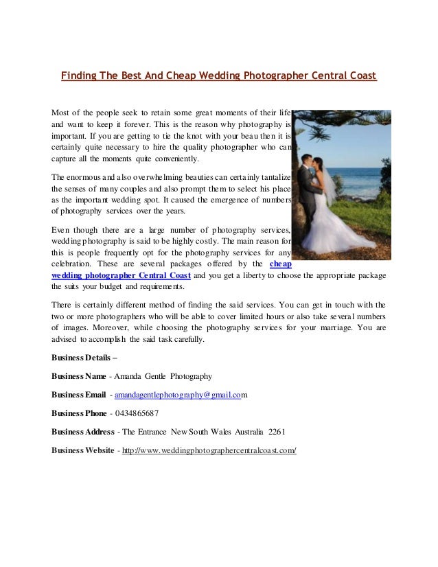 Finding The Best And Cheap Wedding Photographer Central Coast