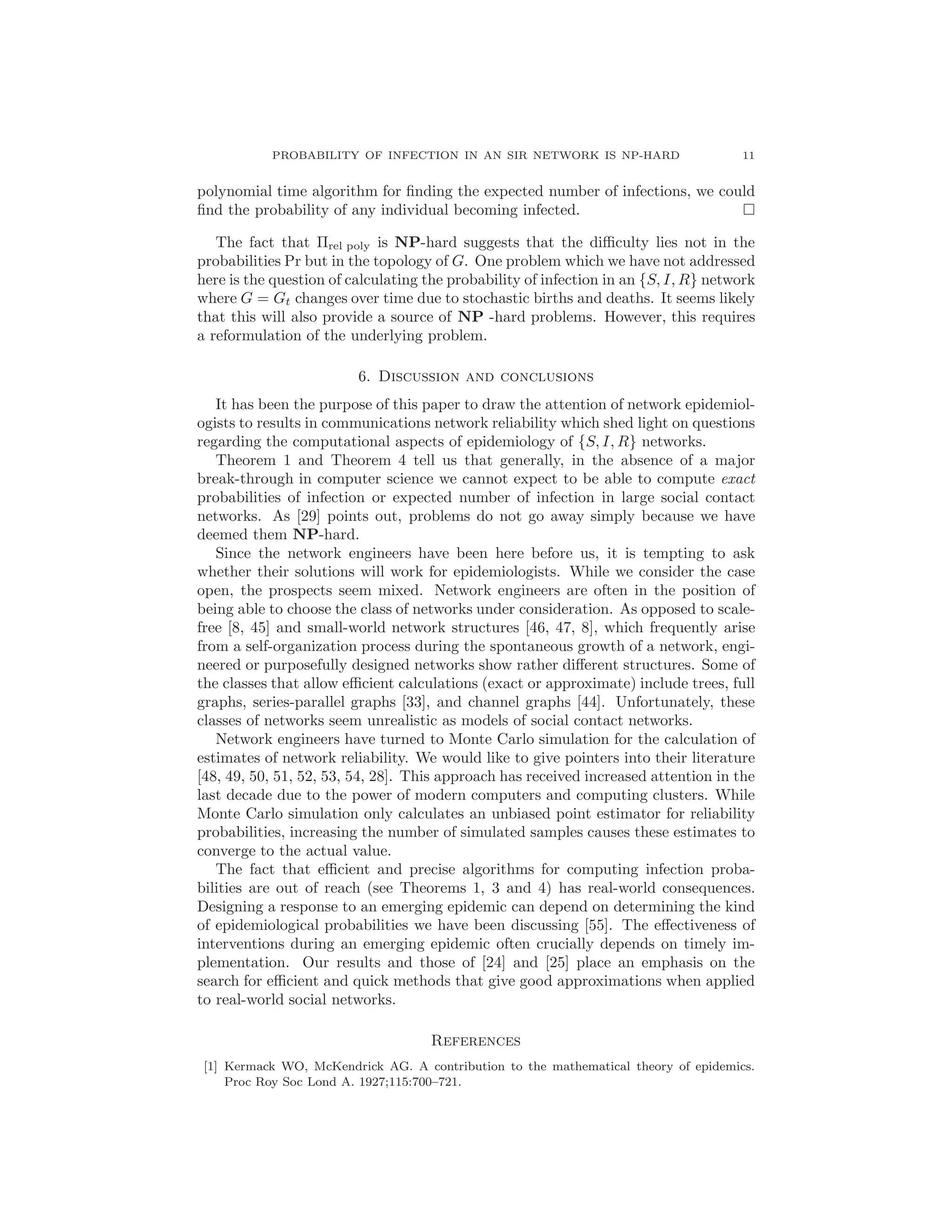 Finding the probability of infection in an sir network is np hard