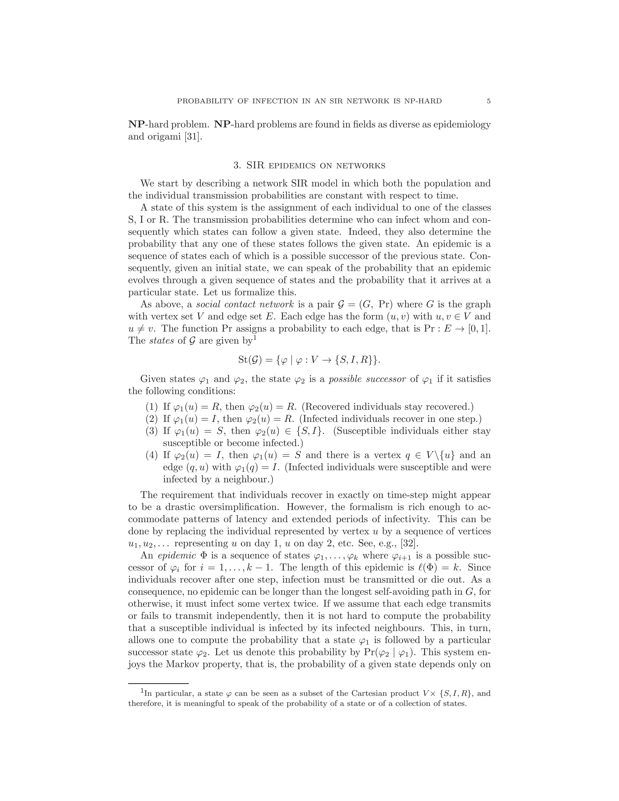 Finding the probability of infection in an sir network is np hard