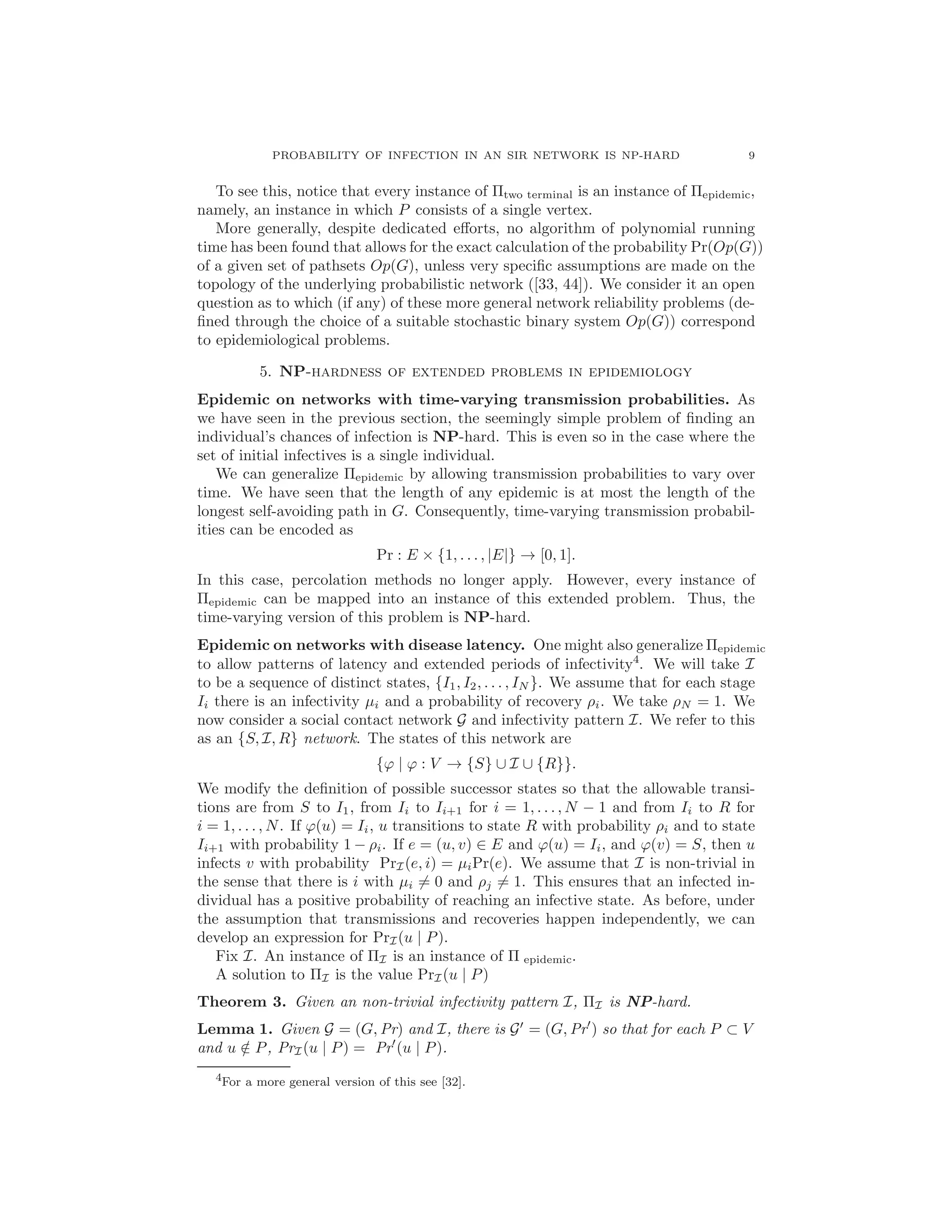 Finding the probability of infection in an sir network is np hard