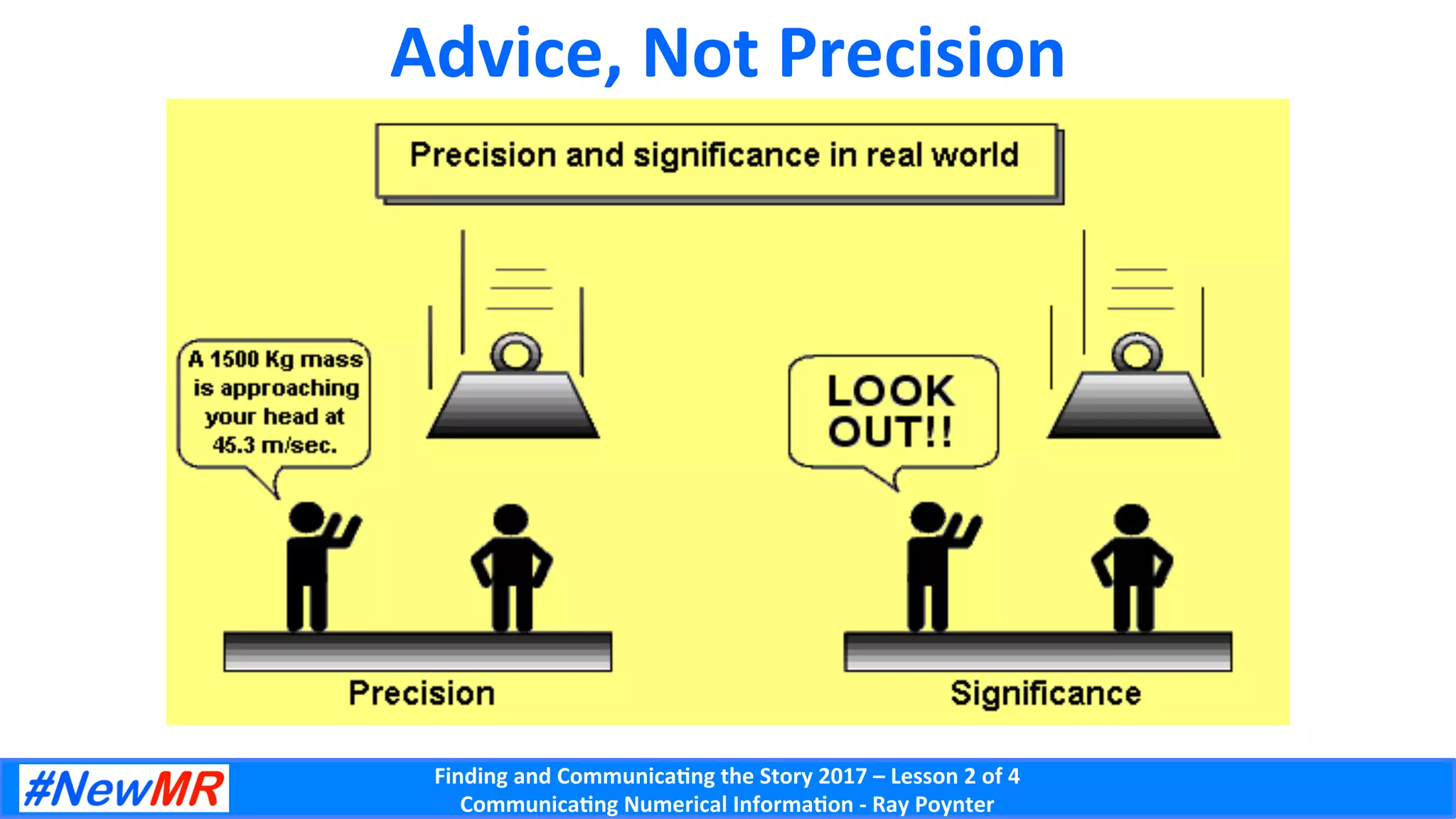 Finding	and	Communica-ng	the	Story	2017	–	Lesson	2	of	4	
Communica-ng	Numerical	Informa-on	-	Ray	Poynter	
Advice,	Not	Precision	
 