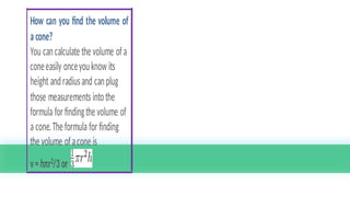 Finding the volume of a cone.pptx Using the formula | PPTX