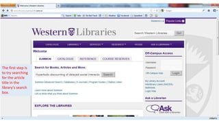 The first step is
to try searching
for the article
title in the
library’s search
box.
 