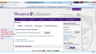 Begin by
searching for the
article title in the
library’s search
box
 