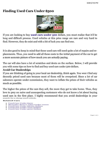 Finding Used Cars Under $500 Dollars