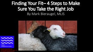 Finding Your Fit– 4 Steps to Make
Sure You Take the Right Job
By Mark Bieraugel, MLIS
Created by Mark Bieraugel
markbieraugel@3communications.net
All images @CreativeCommons
 