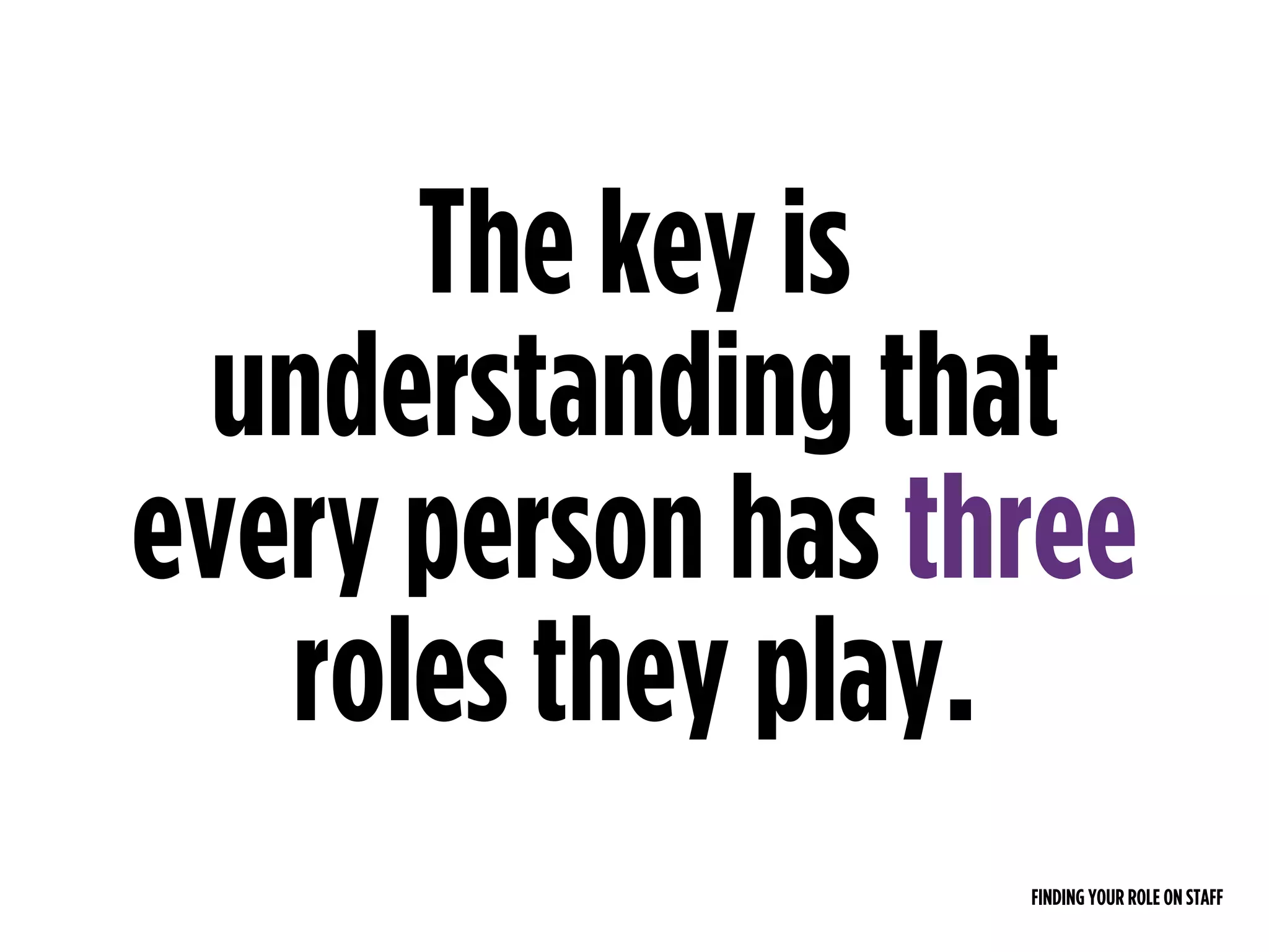 FINDING YOUR ROLE ON STAFF
The key is
understanding that
every person has three
roles they play.
 