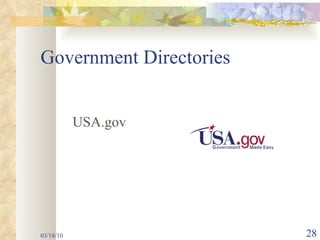 Government Directories USA.gov 03/18/10 