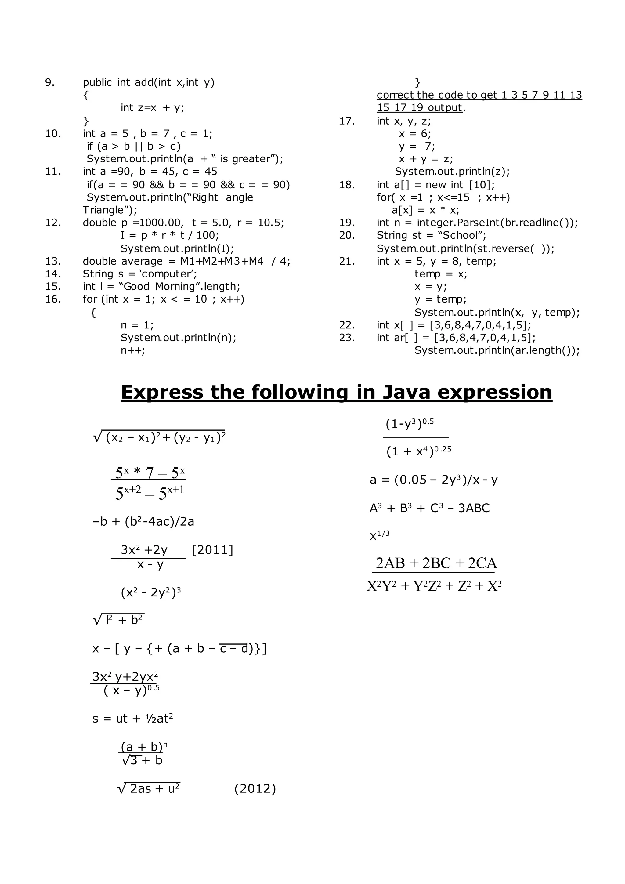 Find the output of the following code (Java for ICSE) | DOC ...