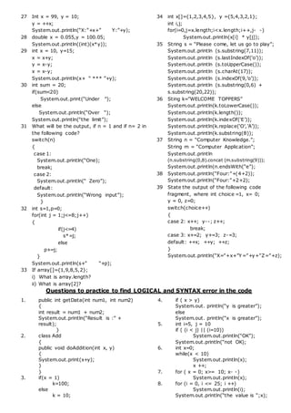Find the output of the following code (Java for ICSE) | DOC ...