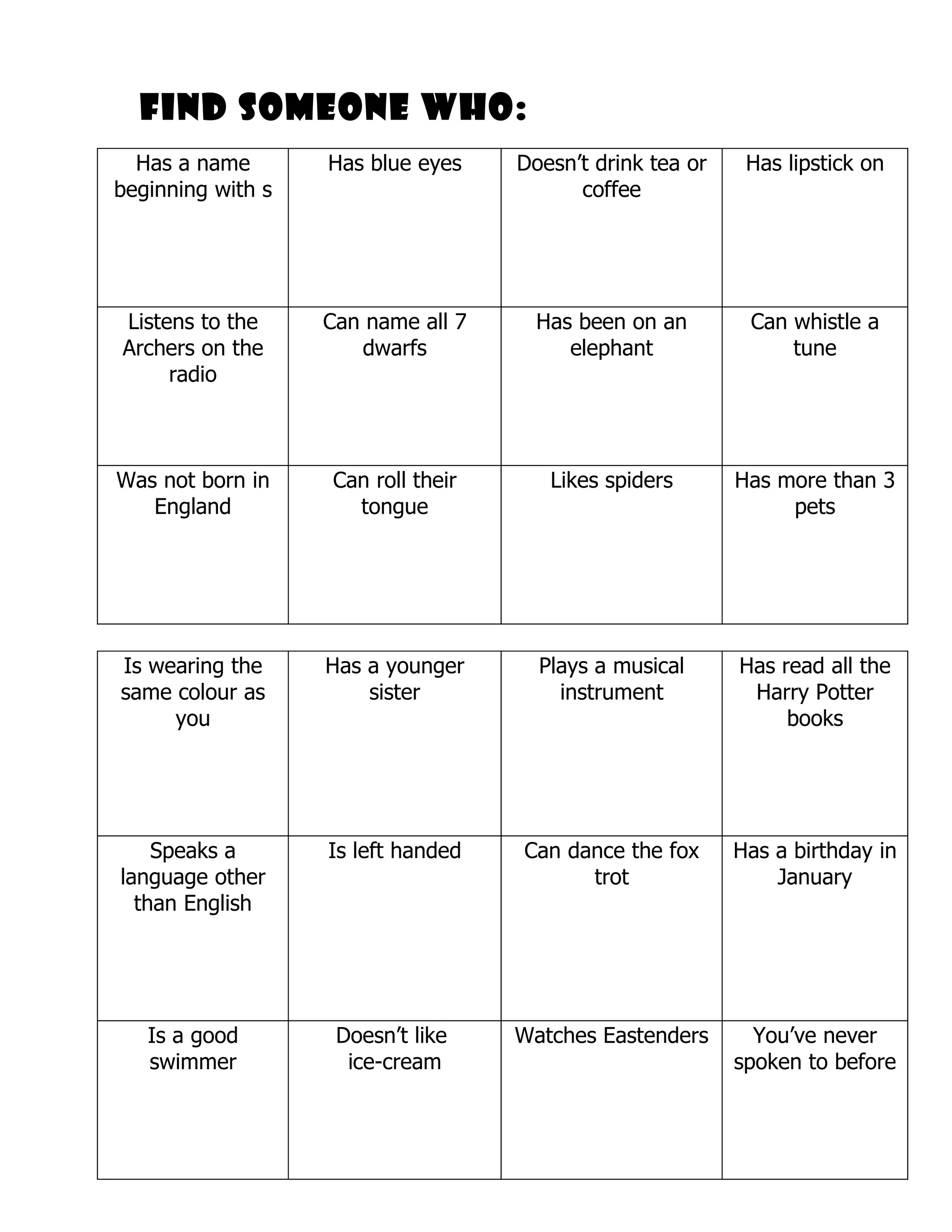 Find someone who (version for all-age setting)