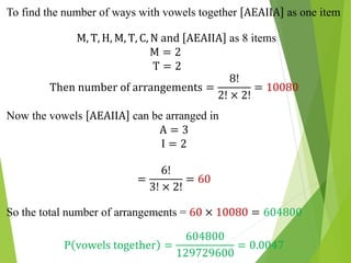 Find the probability that the vowels all placed together from the ...