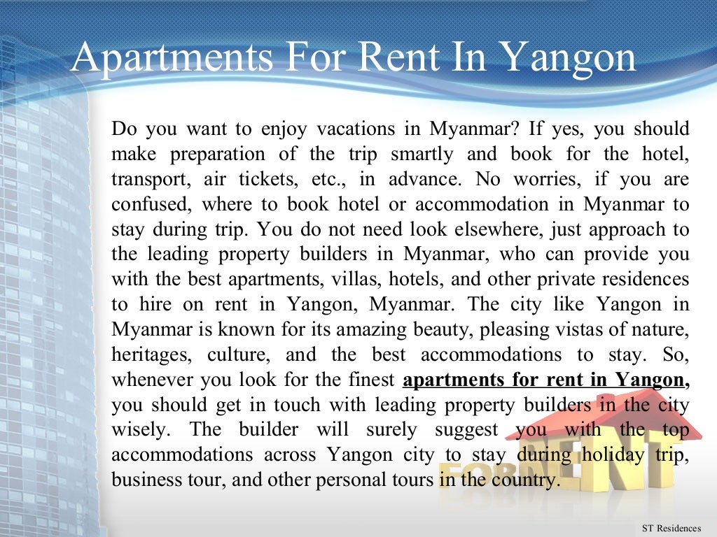Find TopQuality Apartments in Yangon on Rent to Stay During Trip to