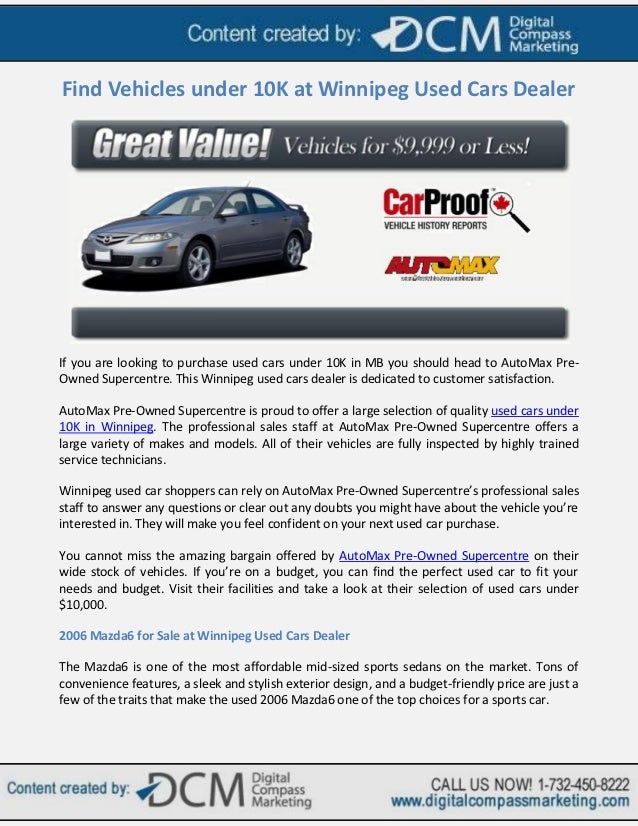 Find Vehicles Under 10K at Winnipeg Used Cars Dealer