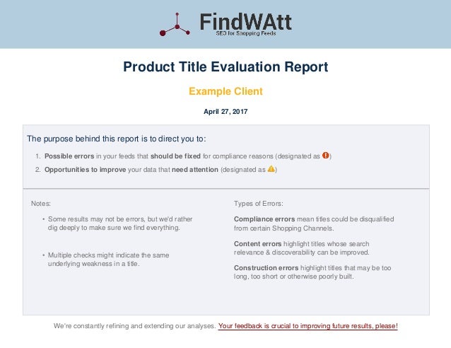 FindWAtt Product Title Evaluation Report Example Client