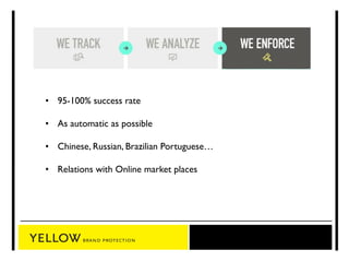• 95-100% success rate 
• As automatic as possible 
• Chinese, Russian, Brazilian Portuguese… 
• Relations with Online market places 
 