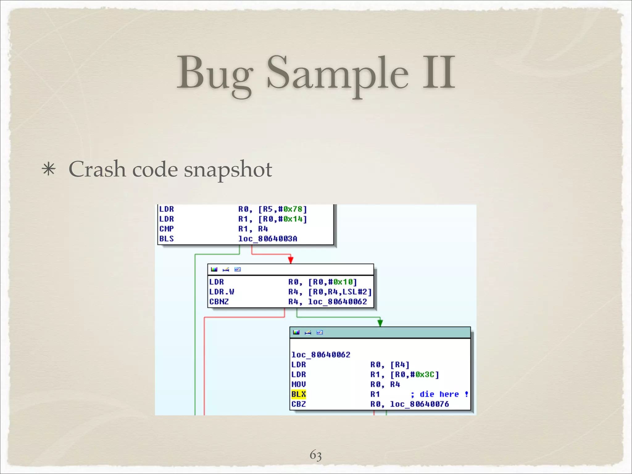 Bug Sample II
Crash code snapshot




                      63
 