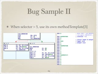 Bug Sample II
When selector > 5, use its own methodTemplate[3]




                       69
 